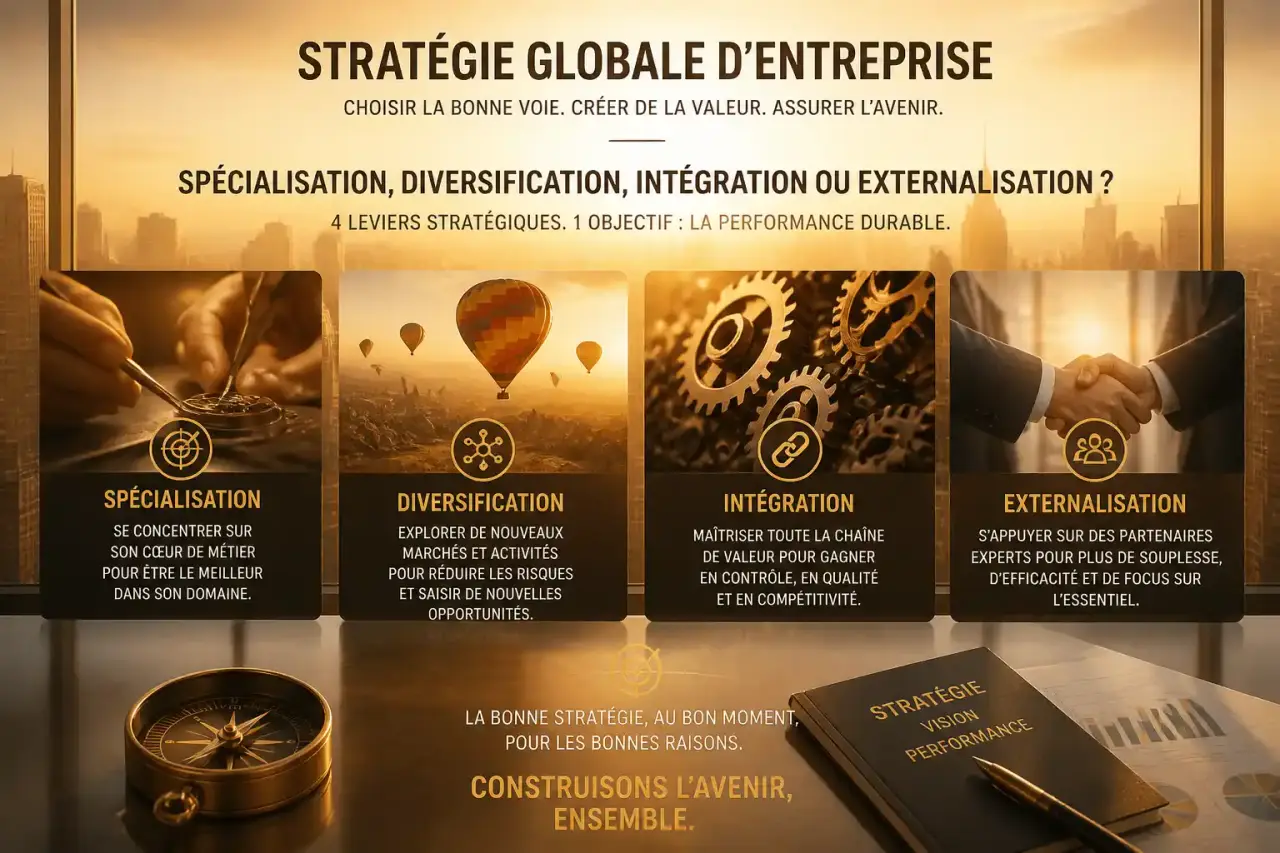 Stratégie globale d'entreprise : spécialisation, diversification, intégration ou externalisation ?