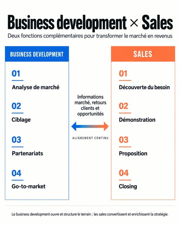 Infographie sur le business développement et la complémentarité avec les sales