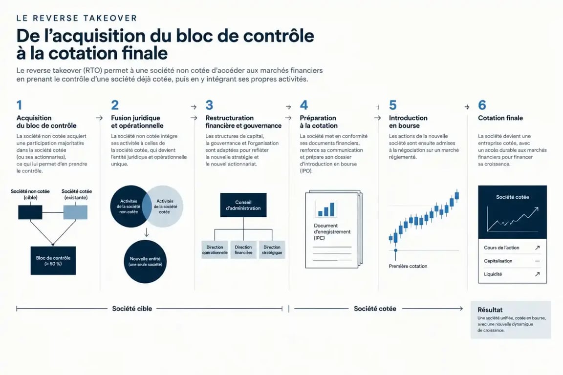 Étapes clés d'un reverse takeover : du rachat à la cotation en bourse