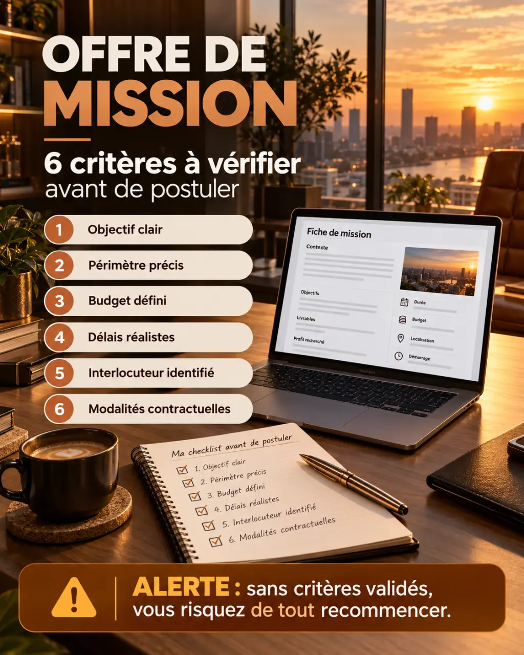 Offre de mission : 6 critères à vérifier avant de postuler (et l'alerte qui évite de tout recommencer)
