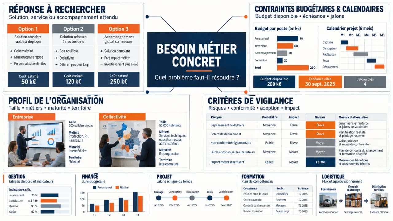 Infographie présentant les critères d’une solution business adaptée au besoin d’une organisation