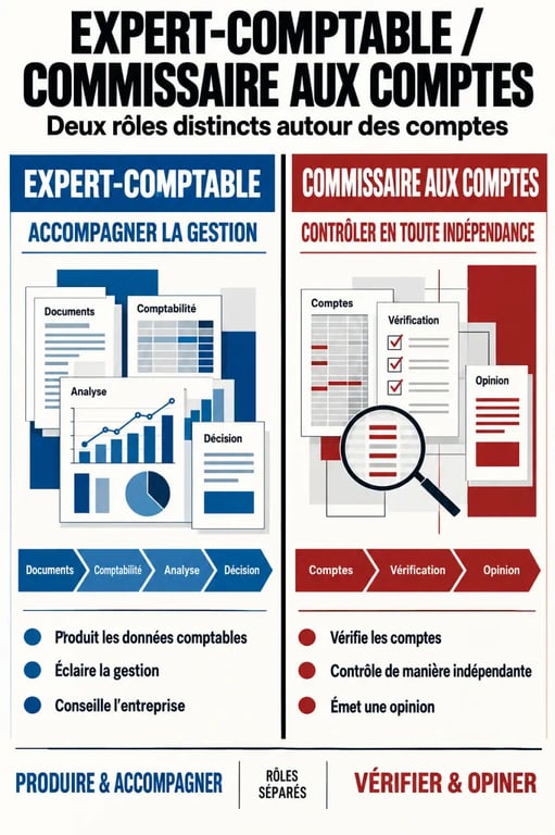 Infographie comparative expert comptable et commissaire au compte : accompagnement et contrôle indépendant