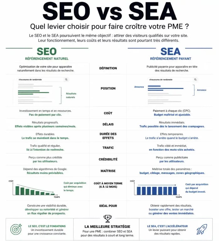Comparatif SEO vs SEA pour PME : choisir la bonne stratégie de référencement naturel ou payant