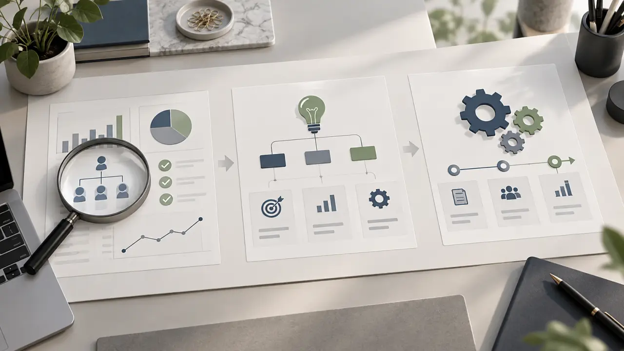 Équipe dirigeante analysant la structure et les processus d'une entreprise
