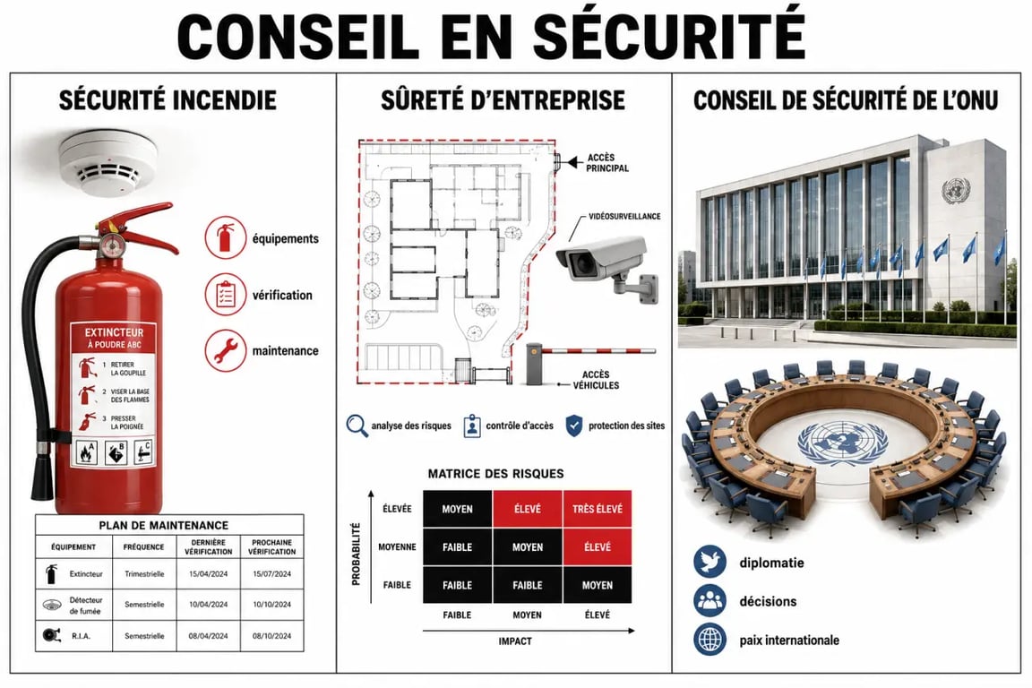 Conseil en sécurité : les trois sens entre sécurité incendie, sûreté d’entreprise et Conseil de sécurité de l’ONU